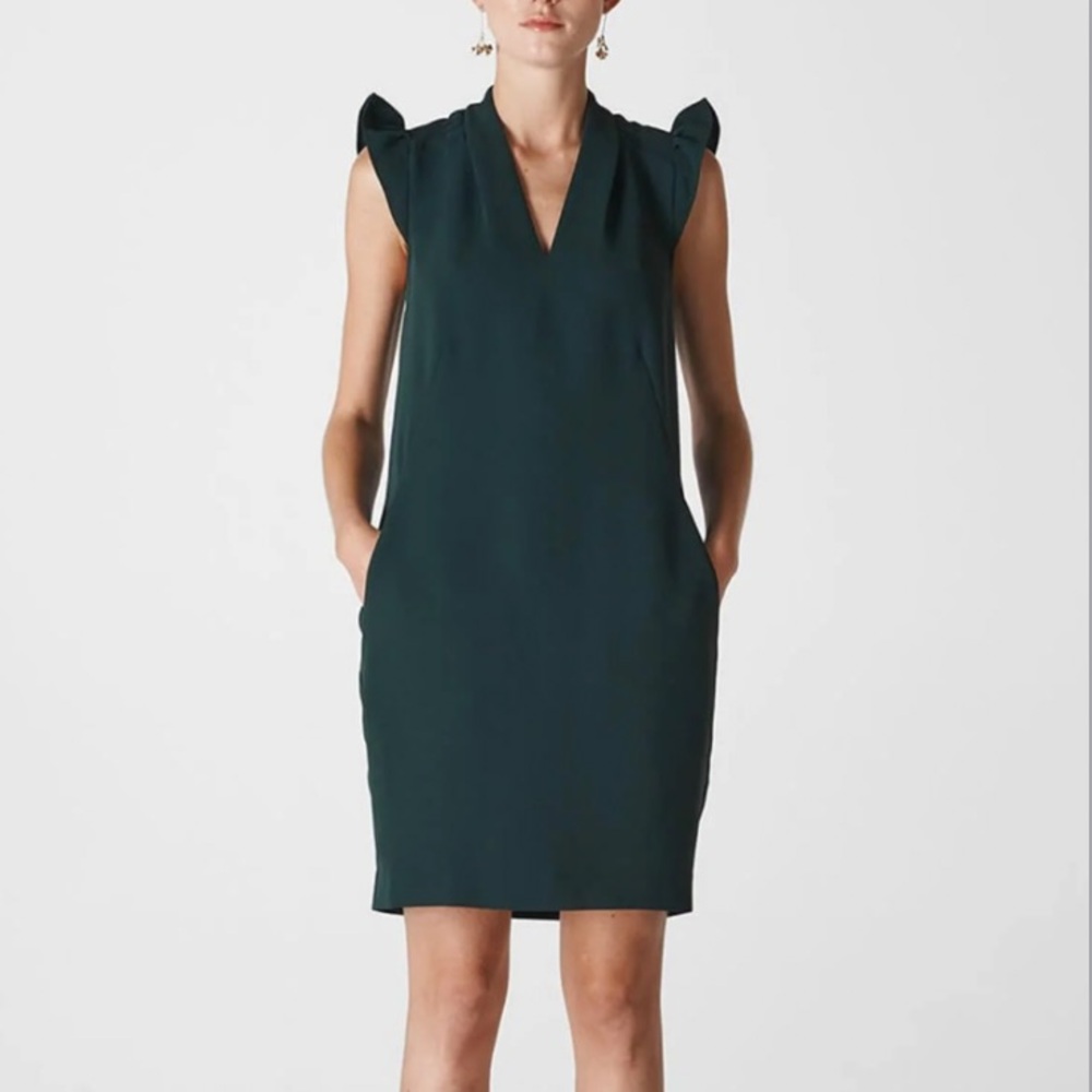 Whistles Safia Crepe Ruffle V Neck Dress With Pockets